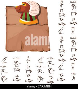 Illustration vectorielle de papyrus d'Égypte ancienne avec tête de bélier. Papier ancien avec hiéroglyphes, stockage de l'information, la culture égyptienne symbole religieux avec le soleil dieu isolé sur fond blanc Illustration de Vecteur