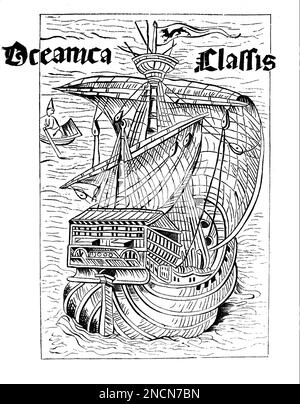 Caravelle espagnole 'la Pinta' que Christophe Colomb a découvert l'Amérique en 1492. Gravure de Christophe Colomb. Banque D'Images