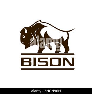 Mascotte de bison ou icône. Symbole de zoo, rodéo ou société d'affaires avec une mascotte vecteur bisons, animaux sauvages ou buffles des prairies. Icône ou emblème du club de chasse au bison américain Illustration de Vecteur