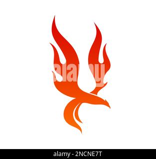 Icône d'oiseau de Phoenix, créature à vecteur isolé de feu, symbole de la renaissance des cendres, immortalité et liberté. Oiseau mythologique en vol de flamme avec des ailes surélevées. Emblème ou étiquette pour l'identité de l'entreprise Illustration de Vecteur