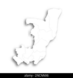 République du Congo carte politique des divisions administratives - départements. Carte blanche plate avec contour noir fin et ombre portée. Illustration de Vecteur