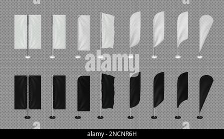 Plume publicité drapeau maquette réaliste ensemble avec image isolée de pennons appariés et uniques sur les poteaux illustration vectorielle Illustration de Vecteur