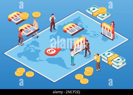 Composition de franchise avec symboles commerciaux et financiers illustration vectorielle isométrique Illustration de Vecteur