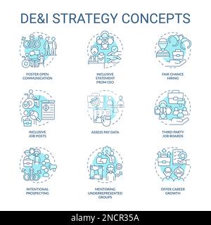 JEU d'icônes de concept de LA STRATÉGIE DEI en milieu de travail turquoise Illustration de Vecteur