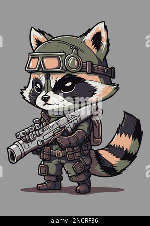 Raton laveur sauvage en colère avec illustration du vecteur du canon Illustration de Vecteur