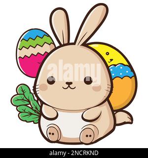 Motif Pâques avec adorable lapin et œufs Illustration de Vecteur