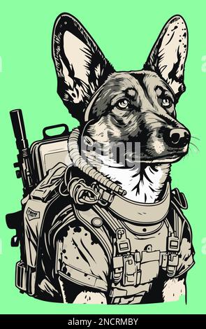 Chien berger caractère militaire vecteur animal armée Illustration de Vecteur