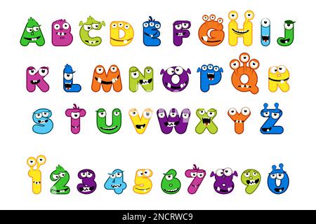 Alphabet et numéros de monstres mignons Illustration de Vecteur