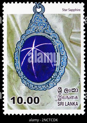 MOSCOU, RUSSIE - 4 FÉVRIER 2023: Timbre-poste imprimé au Sri Lanka montre Star Sapphire, gemmes de la série Sri Lanka, vers 2015 Banque D'Images