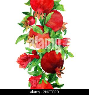 Cadre vertical peint à l'aquarelle de grenade fraîche. Illustration de fruits rouges doux dans un style naturel. Modèle de bordure transparente. Art Print Banque D'Images