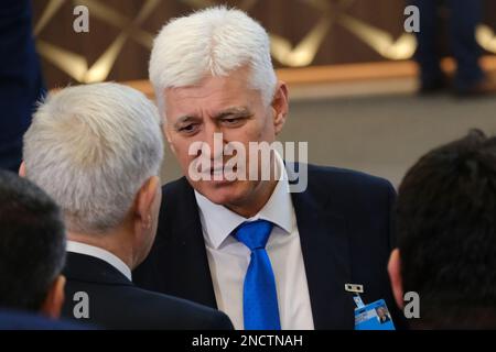Bruxelles, Belgique. 15th févr. 2023. Dimitar Stoyanov, ministre de la Défense, se présente pour une réunion de deux jours des ministres de la Défense de l'Alliance au siège de l'OTAN à Bruxelles, en Belgique, le 15 février 2023. Crédit: ALEXANDROS MICHAILIDIS/Alamy Live News Banque D'Images