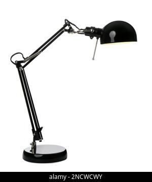 Élégante lampe de table noire isolée sur blanc Banque D'Images