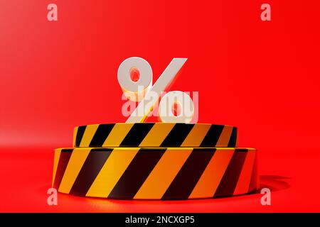 Une icône de pourcentage de blanc de 3D sur l'affichage jaune Banque D'Images