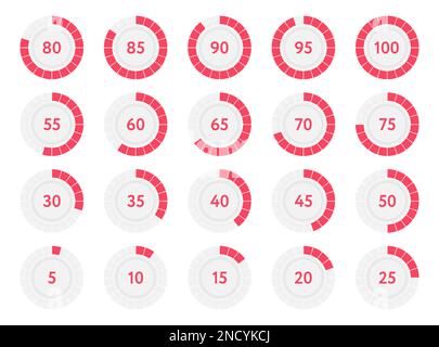 Pourcentage de diagrammes de progression de l'infographie cercles. Graphiques à secteurs en pourcentage rouge. Illustration vectorielle Illustration de Vecteur