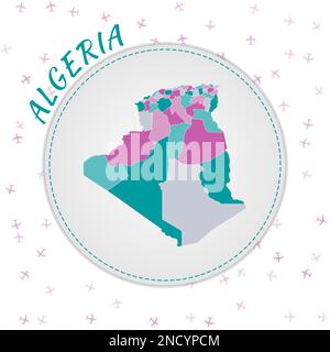 Conception de carte Algérie. Carte du pays avec les régions dans la palette de couleurs émeraude-améthyste. Illustration de Vecteur