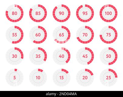 Pourcentage de diagrammes de progression de l'infographie cercles. Graphiques à secteurs en pourcentage rouge. Illustration vectorielle Illustration de Vecteur