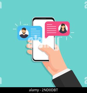Smartphone avec notifications de chat dans un design plat Illustration de Vecteur