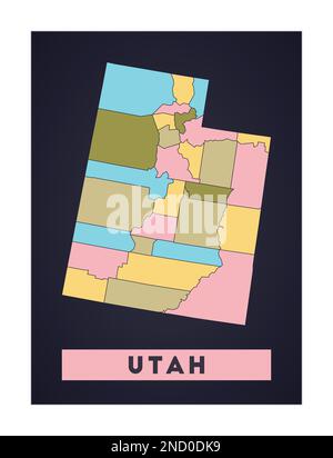 Carte de l'Utah. Affiche d'état DES ÉTATS-UNIS avec les régions. Forme de l'Utah avec le nom de l'état américain. Illustration vectorielle étonnante. Illustration de Vecteur
