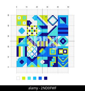Schéma de point de croix carré géométrique bleu Illustration de Vecteur