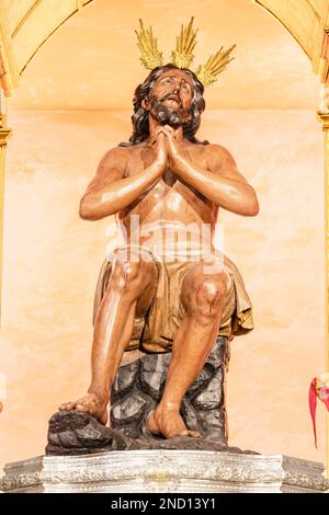 Jesús de las Penas image du Christ assis dans le moment avant d'être crucifié, retable à l'intérieur de la Chapelle de la Confrérie de l'Estrella de Banque D'Images