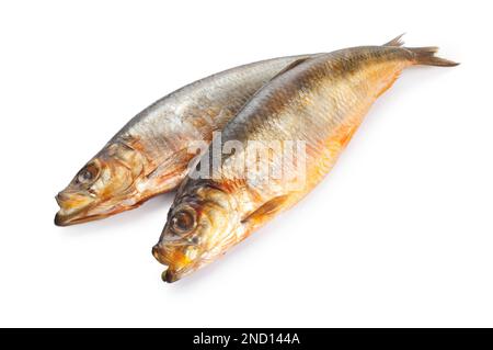 Photo de studio de kippers naturellement fumés sur fond blanc - John Gollop Banque D'Images