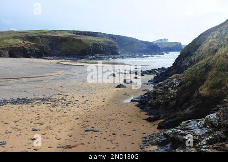 La plage à marée basse, Gunwalloe, Cornwall - John Gollop Banque D'Images