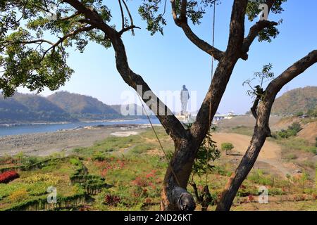 Statue de l'unité vue aérienne prise à Narmada, Gujarat en Inde Banque D'Images