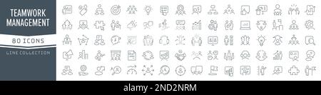 Collection d'icônes de ligne de gestion et de travail d'équipe. Grande icône d'interface utilisateur dans un design plat. Pack d'icônes de contour fin. Illustration vectorielle EPS10 Illustration de Vecteur