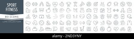 Collection d'icônes de sport et de fitness. Grande icône d'interface utilisateur dans un design plat. Pack d'icônes de contour fin. Illustration vectorielle EPS10 Illustration de Vecteur