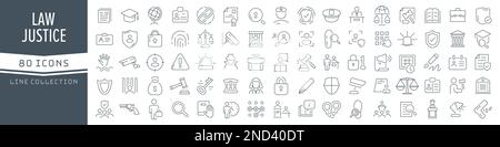 Collection d'icônes de droit et de justice. Grande icône d'interface utilisateur dans un design plat. Pack d'icônes de contour fin. Illustration vectorielle EPS10 Illustration de Vecteur