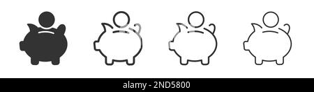 Collection d'icônes de banque de porc dans deux styles différents et différents coups. Illustration vectorielle EPS10 Illustration de Vecteur