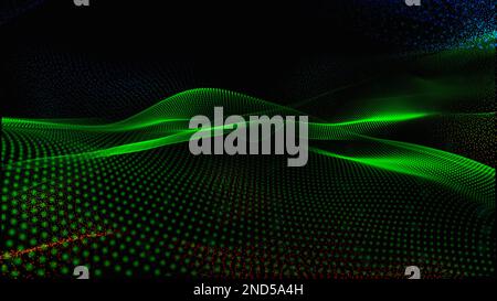 Vague de points futuriste abstraite vague de particules sur fond sombre. Arrière-plan bleu futuriste. Banque D'Images