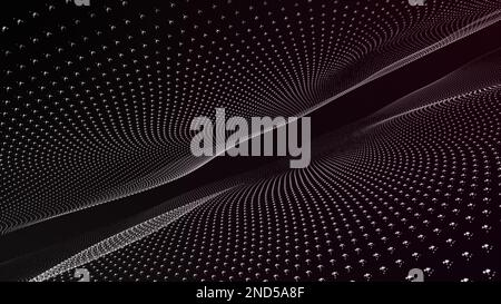 Illustration vectorielle. Concept de technologie numérique future. Les points mobiles des vagues abstraites coulent les particules Banque D'Images