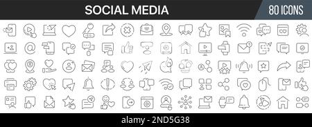 Collection d'icônes de réseaux sociaux. Grande icône d'interface utilisateur dans un design plat. Pack d'icônes de contour fin. Illustration vectorielle EPS10 Illustration de Vecteur