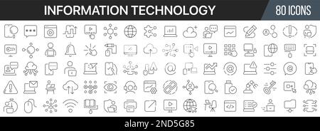 Collection d'icônes de ligne de technologie de l'information. Grande icône d'interface utilisateur dans un design plat. Pack d'icônes de contour fin. Illustration vectorielle EPS10 Illustration de Vecteur