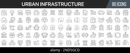 Collection d'icônes de la ligne d'infrastructure urbaine. Grande icône d'interface utilisateur dans un design plat. Pack d'icônes de contour fin. Illustration vectorielle EPS10 Illustration de Vecteur