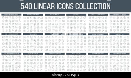 collection de 540 icônes linéaires dans différentes catégories. Grand ensemble d'icônes Illustration de Vecteur