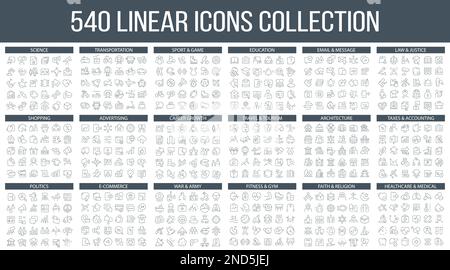 collection de 540 icônes linéaires dans différentes catégories. Grand ensemble d'icônes Illustration de Vecteur