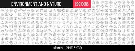Collection d'icônes linéaires environnement et nature. Grand ensemble de 299 icônes de lignes fines en noir. Illustration vectorielle Illustration de Vecteur