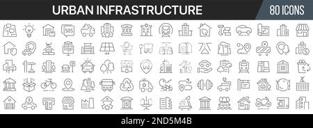 Collection d'icônes de la ligne d'infrastructure urbaine. Grande icône d'interface utilisateur dans un design plat. Pack d'icônes de contour fin. Illustration vectorielle EPS10 Illustration de Vecteur