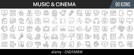 Collection d'icônes de la ligne musique et cinéma. Grande icône d'interface utilisateur dans un design plat. Pack d'icônes de contour fin. Illustration vectorielle EPS10 Illustration de Vecteur
