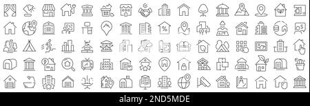 Ensemble d'icônes de ligne de biens immobiliers. Collection d'icônes linéaires noires Illustration de Vecteur