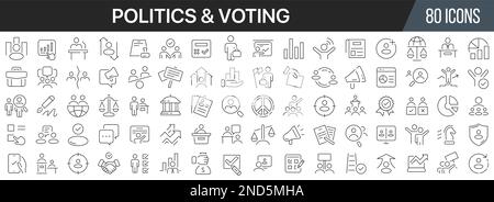 Collection d'icônes de politique et de ligne de vote. Grande icône d'interface utilisateur dans un design plat. Pack d'icônes de contour fin. Illustration vectorielle EPS10 Illustration de Vecteur