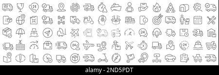 Ensemble d'icônes des lignes de livraison et de logistique. Collection d'icônes linéaires noires Illustration de Vecteur