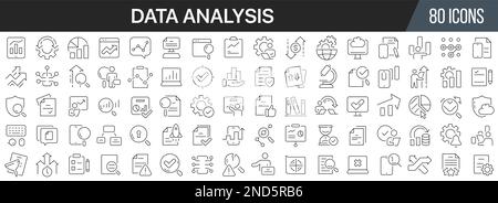 Collecte des icônes de ligne d'analyse de données. Grande icône d'interface utilisateur dans un design plat. Pack d'icônes de contour fin. Illustration vectorielle EPS10 Illustration de Vecteur