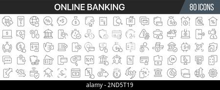 Collection d'icônes de ligne bancaire en ligne. Grande icône d'interface utilisateur dans un design plat. Pack d'icônes de contour fin. Illustration vectorielle EPS10 Illustration de Vecteur