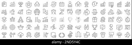Ensemble d'icônes de croissance et de ligne de réussite. Collection d'icônes linéaires noires Illustration de Vecteur