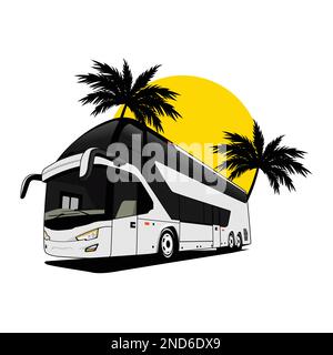 Design moderne du logo du bus touristique sur fond blanc Illustration de Vecteur