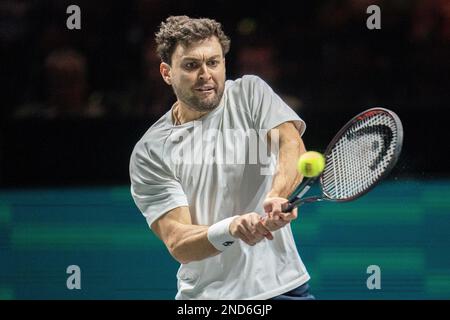 ROTTERDAM, PAYS-BAS - FÉVRIER 13 : Aslan Caratsev en action pendant le tournoi de tennis mondial ABN AMRO 50th 2023 à Ahoy on 13 février 2023 à Rotterdam, pays-Bas (photo de Henk Seppen/Orange Pictures) Banque D'Images