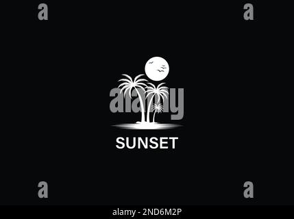 modèle de logo sunset vector. modèle de conception de logo palm tree sun and water Illustration de Vecteur
